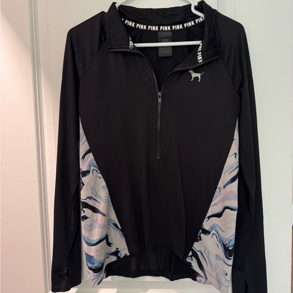 PINK Victoria's Secret Black Zip Pullover with Logo